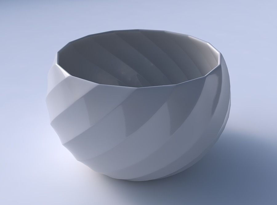 Bowl spheric twisted with bands uniform vertical 3D print model_3