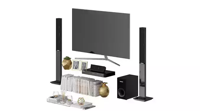 Living Room White Gold BLENDER 3D Model Cycles