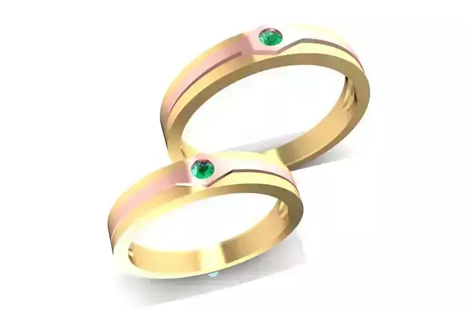 Simple 3D Couple Ring Design with Small Gemstone Accent 1339