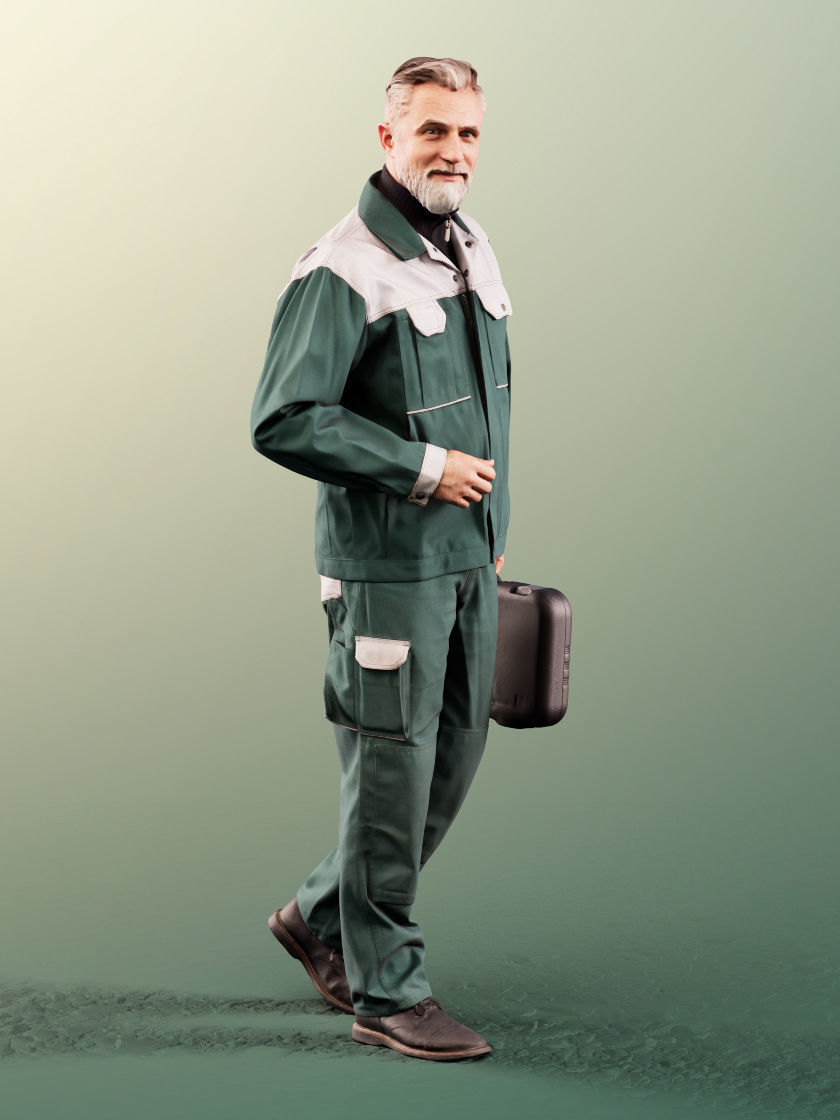 Alex 11844 - Male Craftsman Walking With Tool Case 3D model_3