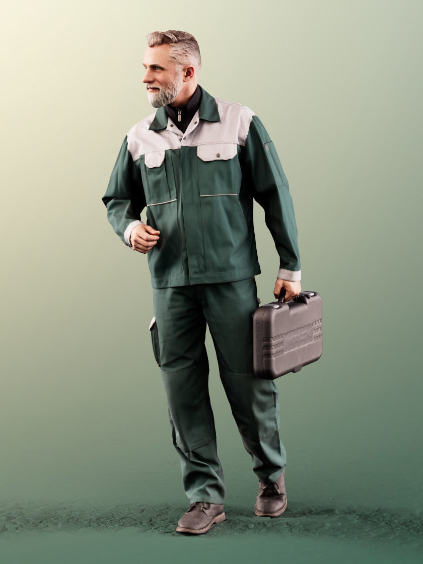 Alex 11844 - Male Craftsman Walking With Tool Case 3D model_2