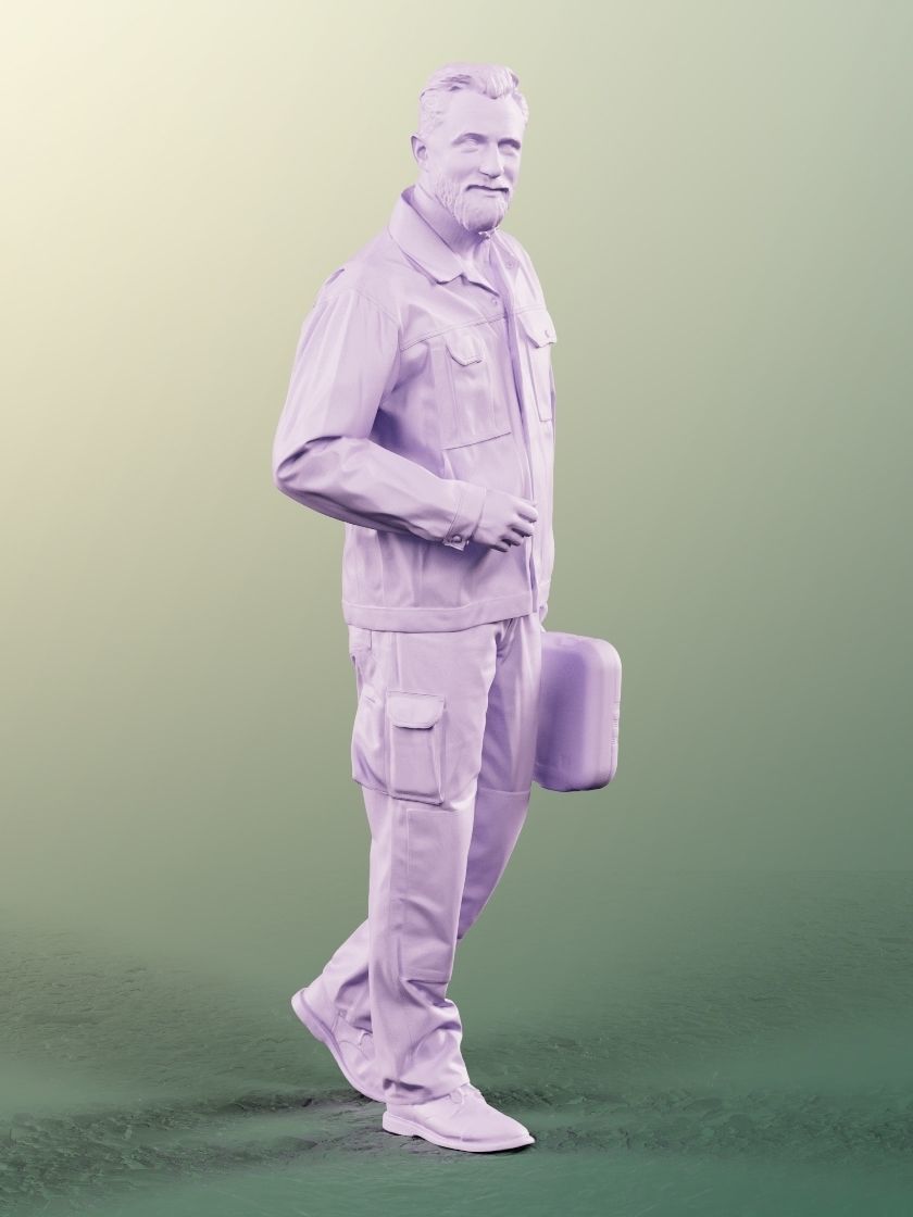 Alex 11844 - Male Craftsman Walking With Tool Case 3D model_5