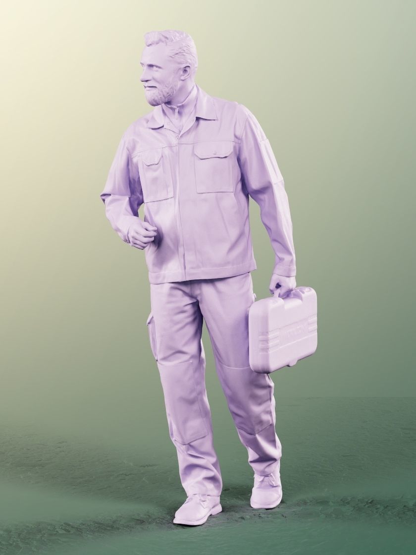 Alex 11844 - Male Craftsman Walking With Tool Case 3D model_4