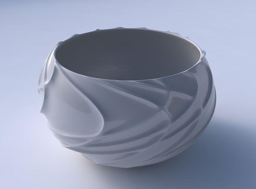 Bowl spheric twisted wavy sparse extruded lines 3D print model_3