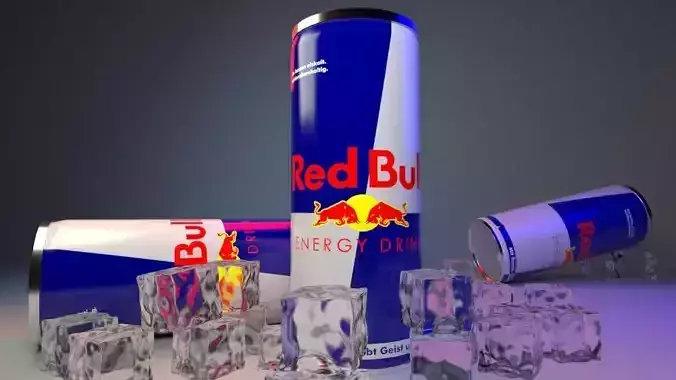 3d Redbull can With Ice cubes