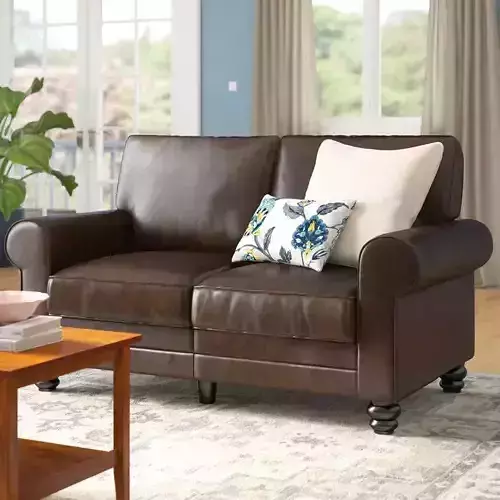 Tomaszewski Faux Leather Rolled Arm Loveseat