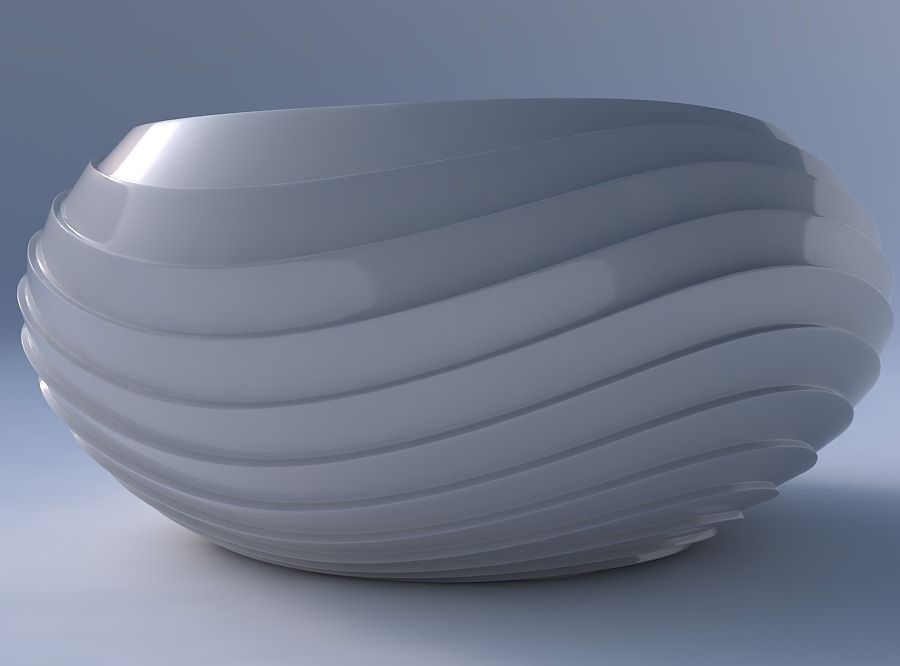 Bowl spheric squeezed widewith horizontal wavy layers 3D print model_4