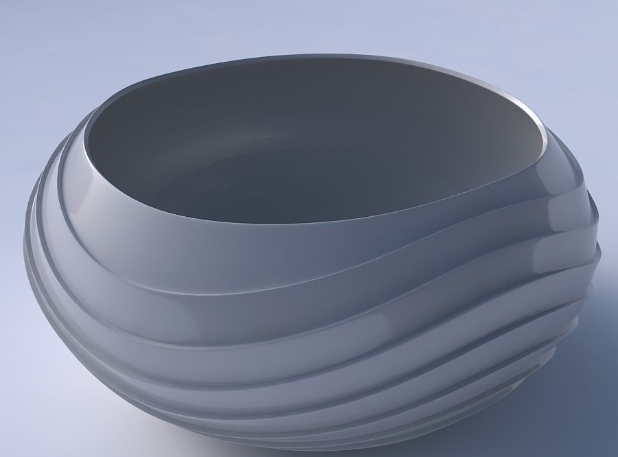 Bowl spheric squeezed widewith horizontal wavy layers 3D print model_3