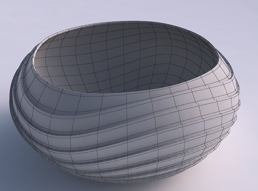 Bowl spheric squeezed widewith horizontal wavy layers 3D print model_5