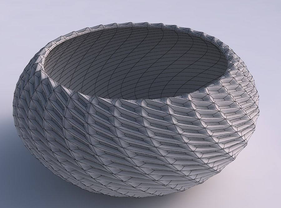 Bowl spheric squeezed widewith bent extruded pattern 3D print model_5