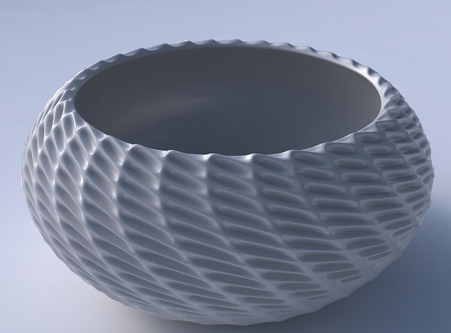 Bowl spheric squeezed widewith bent extruded pattern 3D print model_3