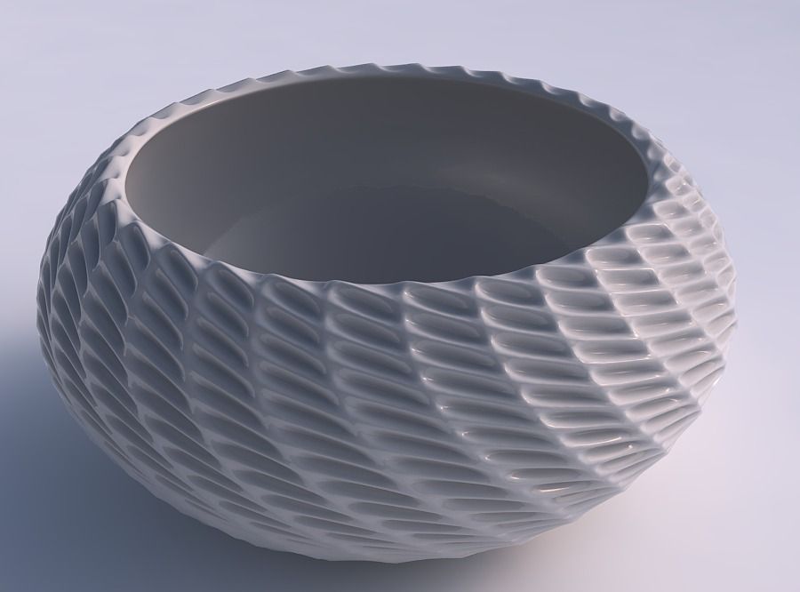 Bowl spheric squeezed widewith bent extruded pattern 3D print model_0