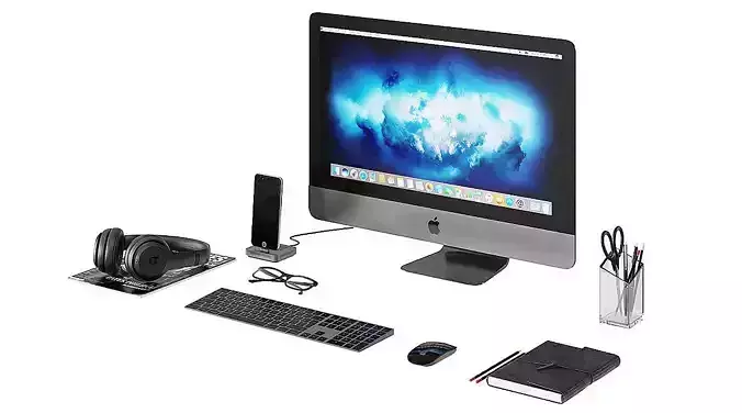 Workplace Space Gray Imac BLENDER 3D Model Cycles 3D model
