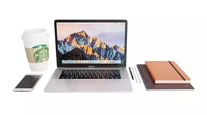 Workplace With Macbook BLENDER 3D Model Cycles