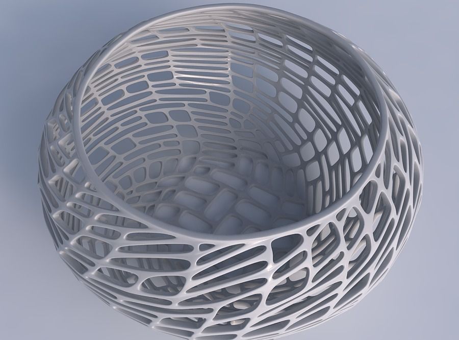 Bowl spheric squeezed wide with twisted lattice tiles 3D print model_1