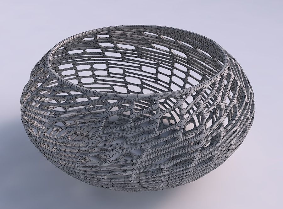 Bowl spheric squeezed wide with twisted lattice tiles 3D print model_5