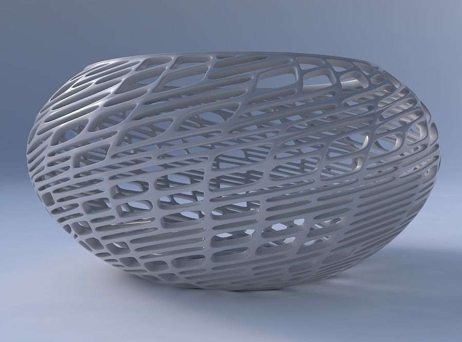 Bowl spheric squeezed wide with twisted lattice tiles 3D print model_4