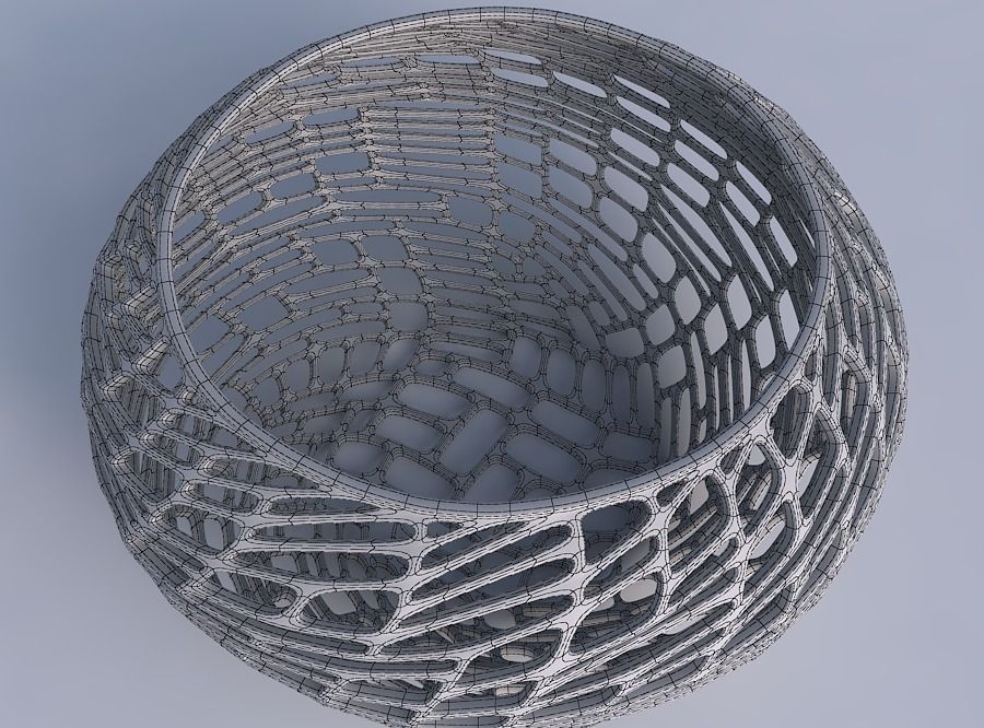 Bowl spheric squeezed wide with twisted lattice tiles 3D print model_6
