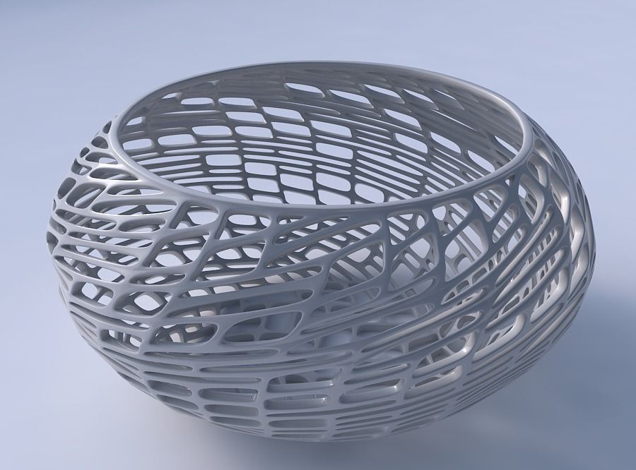 Bowl spheric squeezed wide with twisted lattice tiles 3D print model_3