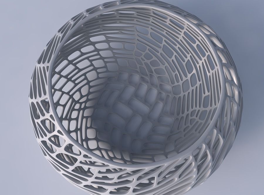 Bowl spheric squeezed wide with twisted lattice tiles 3D print model_2