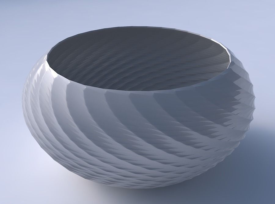 Bowl spheric squeezed wide with twisted diagonal grid pattern 3D print model_3