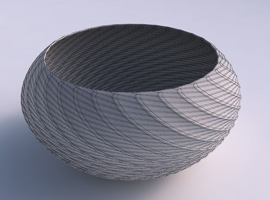 Bowl spheric squeezed wide with twisted diagonal grid pattern 3D print model_5