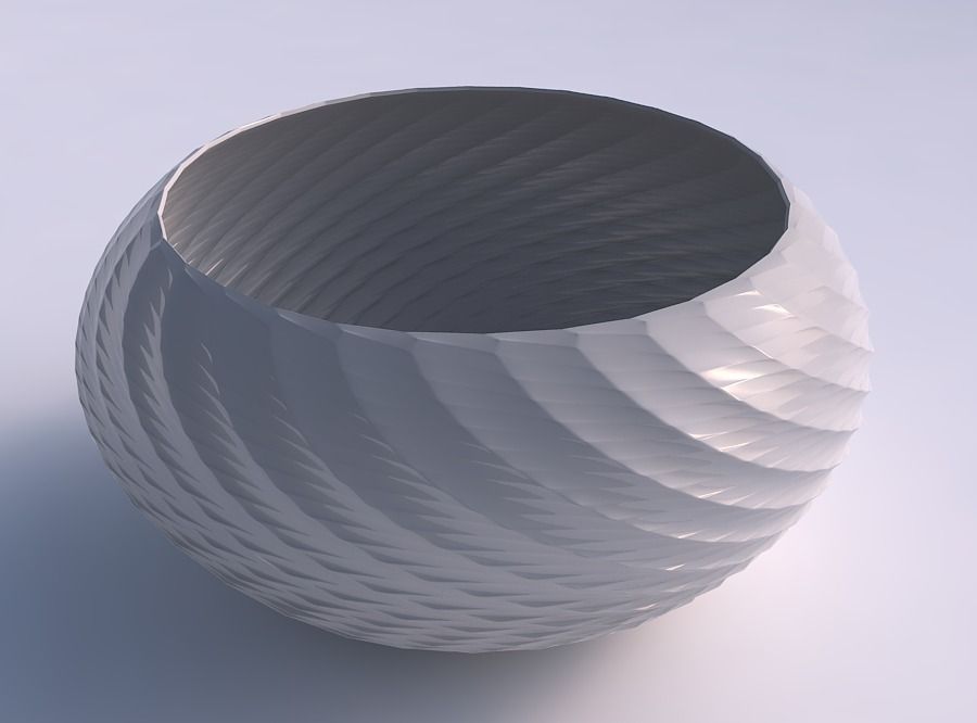 Bowl spheric squeezed wide with twisted diagonal grid pattern 3D print model_0