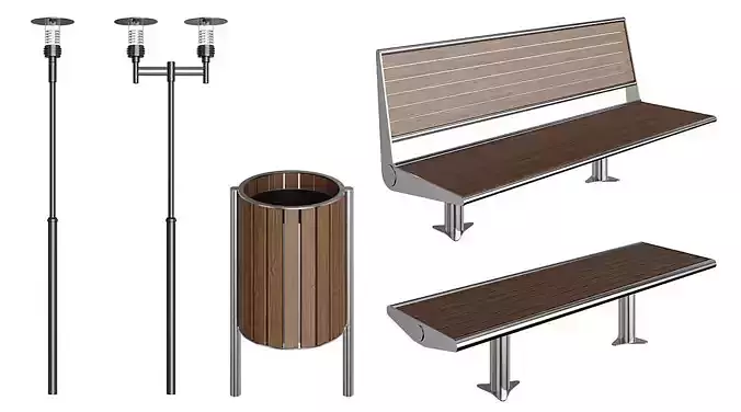 Exterior Lamps And Benches BLENDER 3D Model Cycles