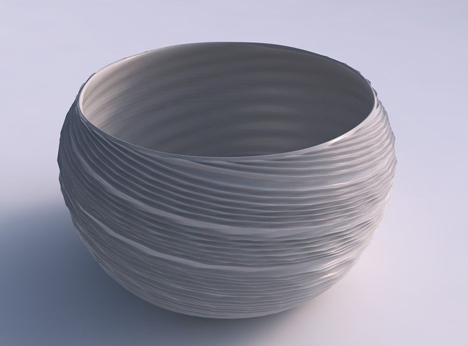 Bowl spheric squeezed wide with twisted extruded lines