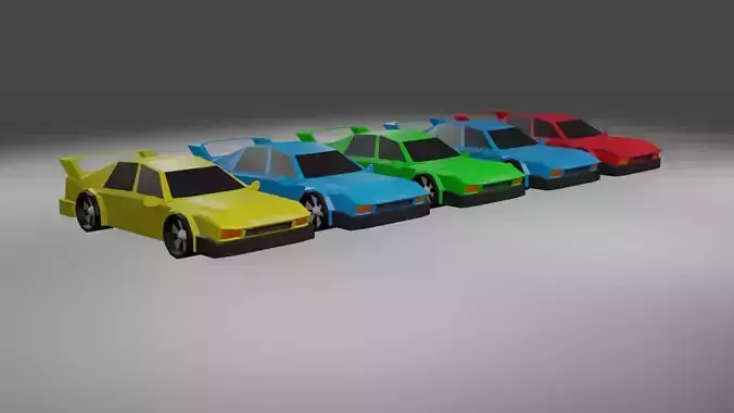 Low Poly Car colorful cars in row