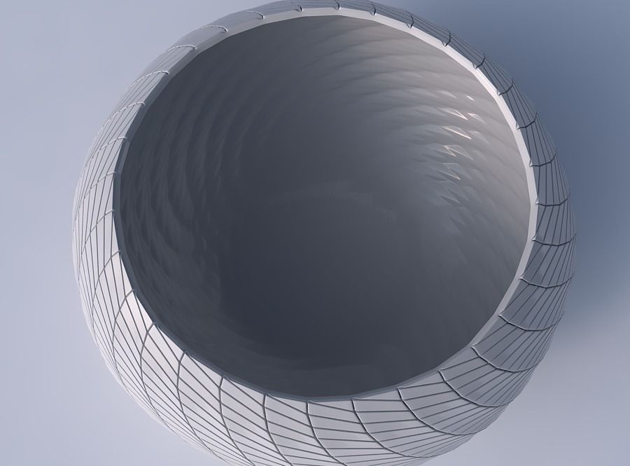 Bowl spheric squeezed wide with twisted diagonal grid plates 3D print model_2