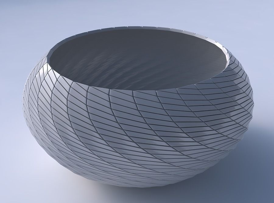 Bowl spheric squeezed wide with twisted diagonal grid plates 3D print model_3