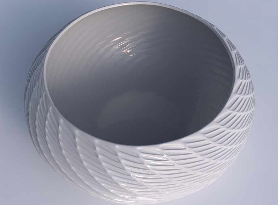 Bowl spheric squeezed wide with twisted diagonal grid dents 3D print model_1