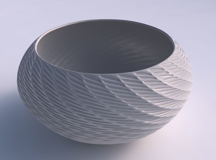 Bowl spheric squeezed wide with twisted diagonal grid dents 3D print model_0