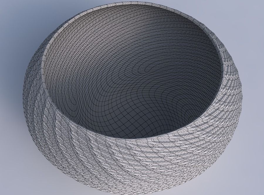 Bowl spheric squeezed wide with twisted diagonal grid dents 3D print model_6