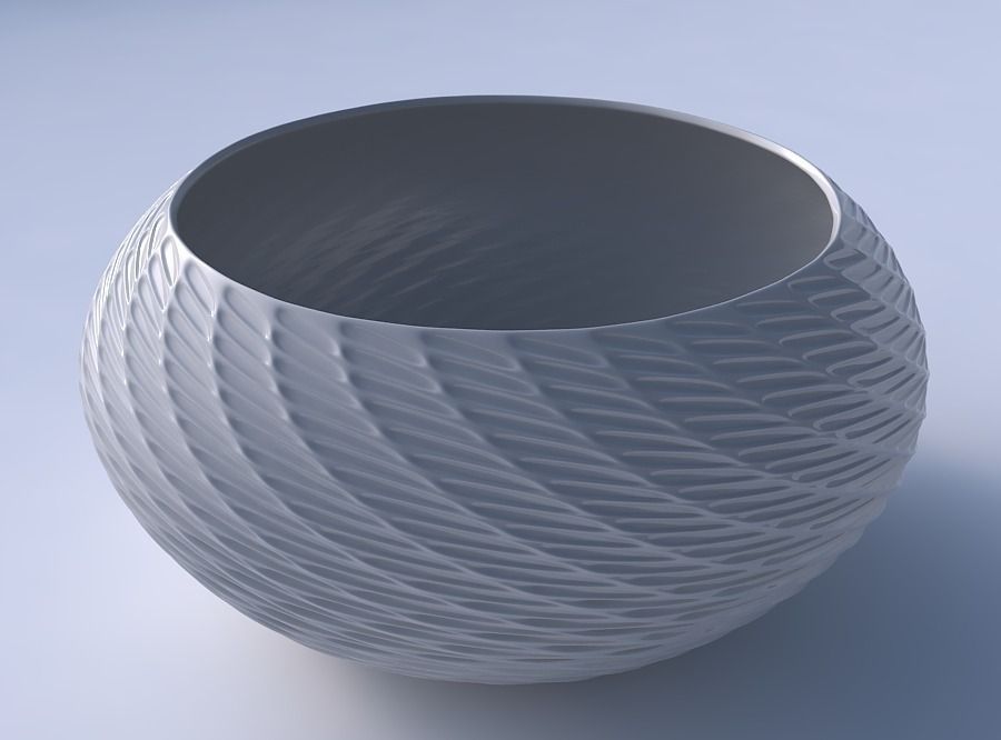 Bowl spheric squeezed wide with twisted diagonal grid dents 3D print model_3
