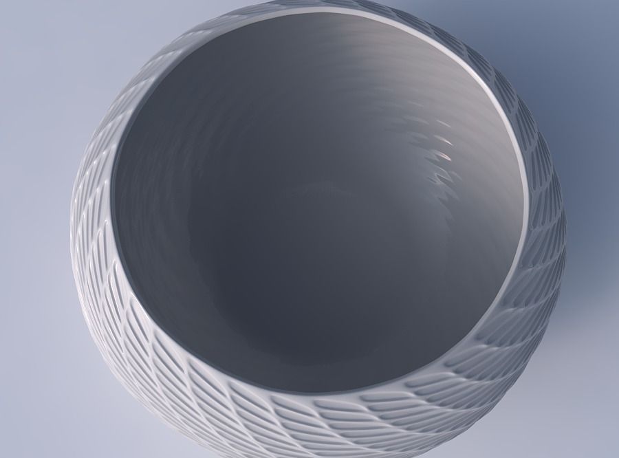 Bowl spheric squeezed wide with twisted diagonal grid dents 3D print model_2