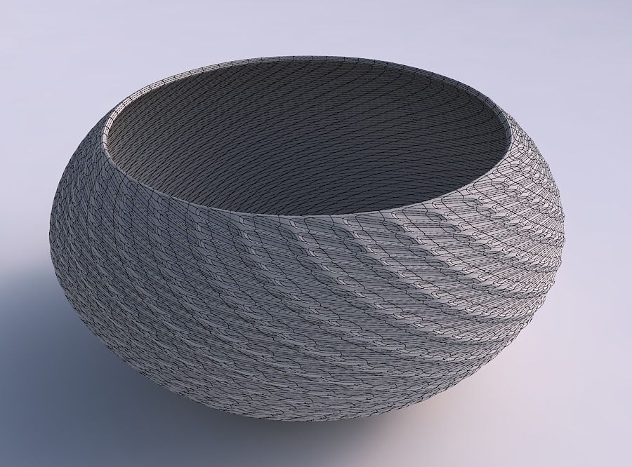 Bowl spheric squeezed wide with twisted diagonal grid dents 3D print model_5