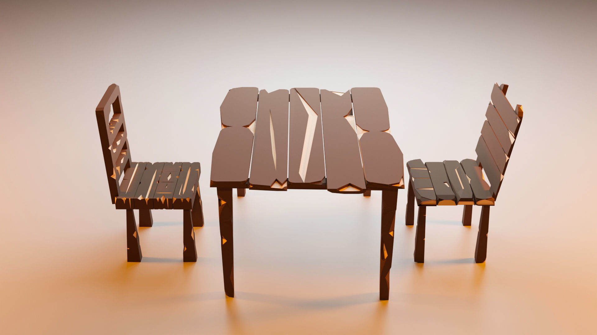 Vintage Table and chairs Low Poly Low-poly 3D model_4