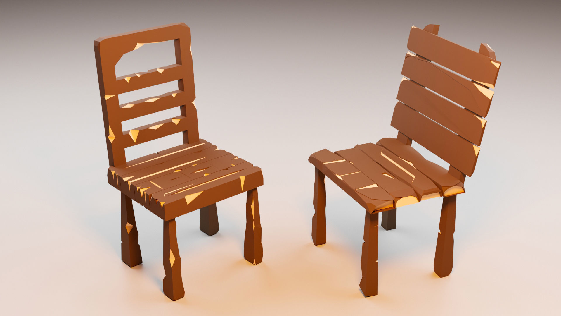 Vintage Table and chairs Low Poly Low-poly 3D model_15