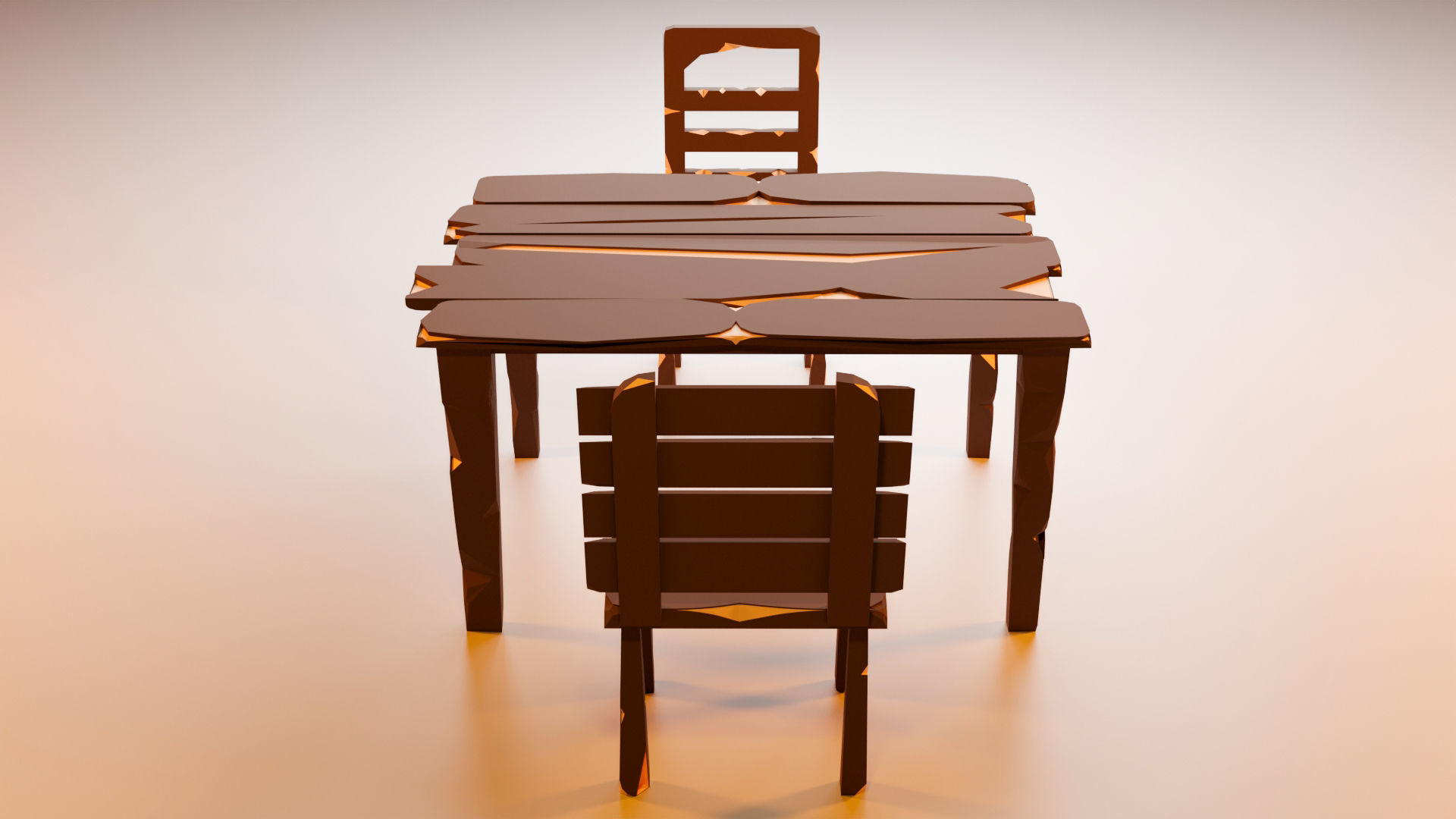 Vintage Table and chairs Low Poly Low-poly 3D model_6