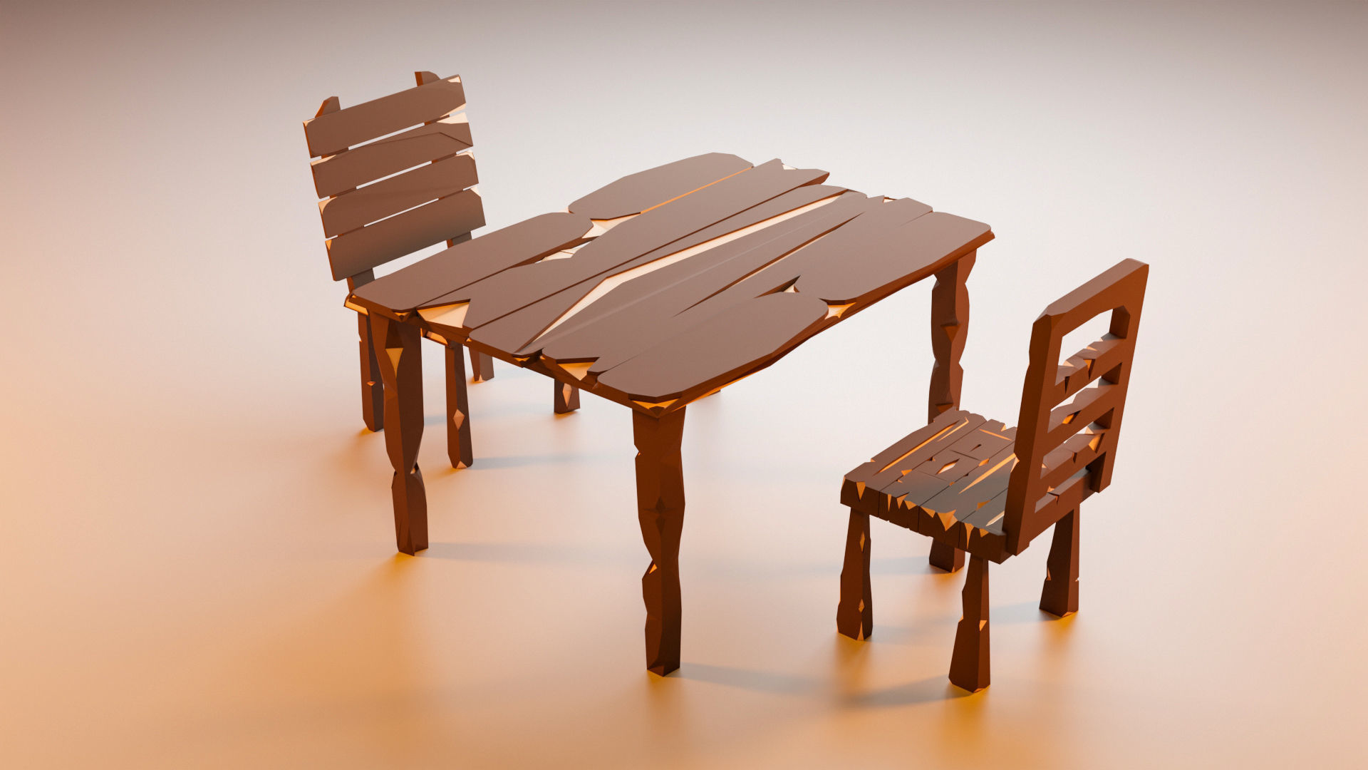 Vintage Table and chairs Low Poly Low-poly 3D model_1