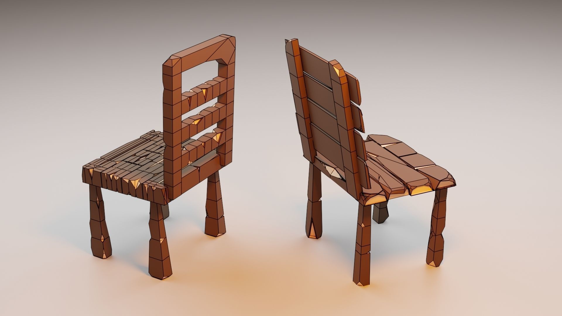 Vintage Table and chairs Low Poly Low-poly 3D model_16