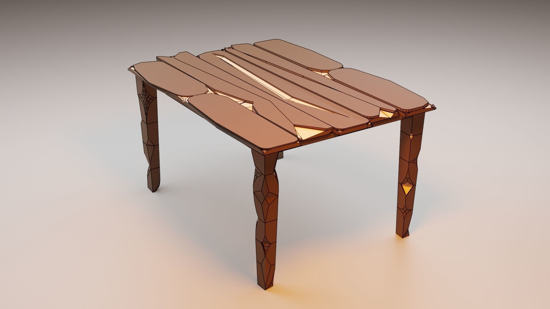 Vintage Table and chairs Low Poly Low-poly 3D model_11