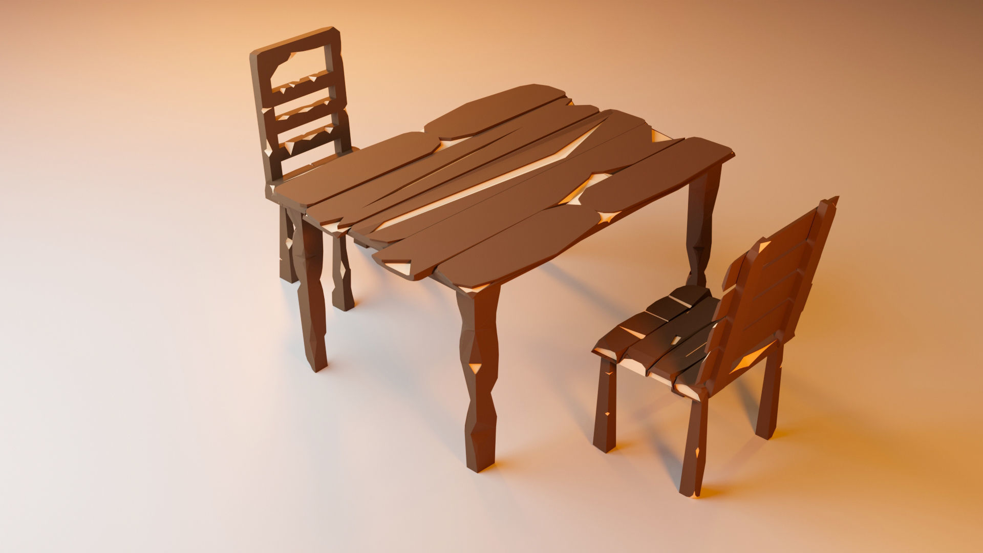 Vintage Table and chairs Low Poly Low-poly 3D model_7