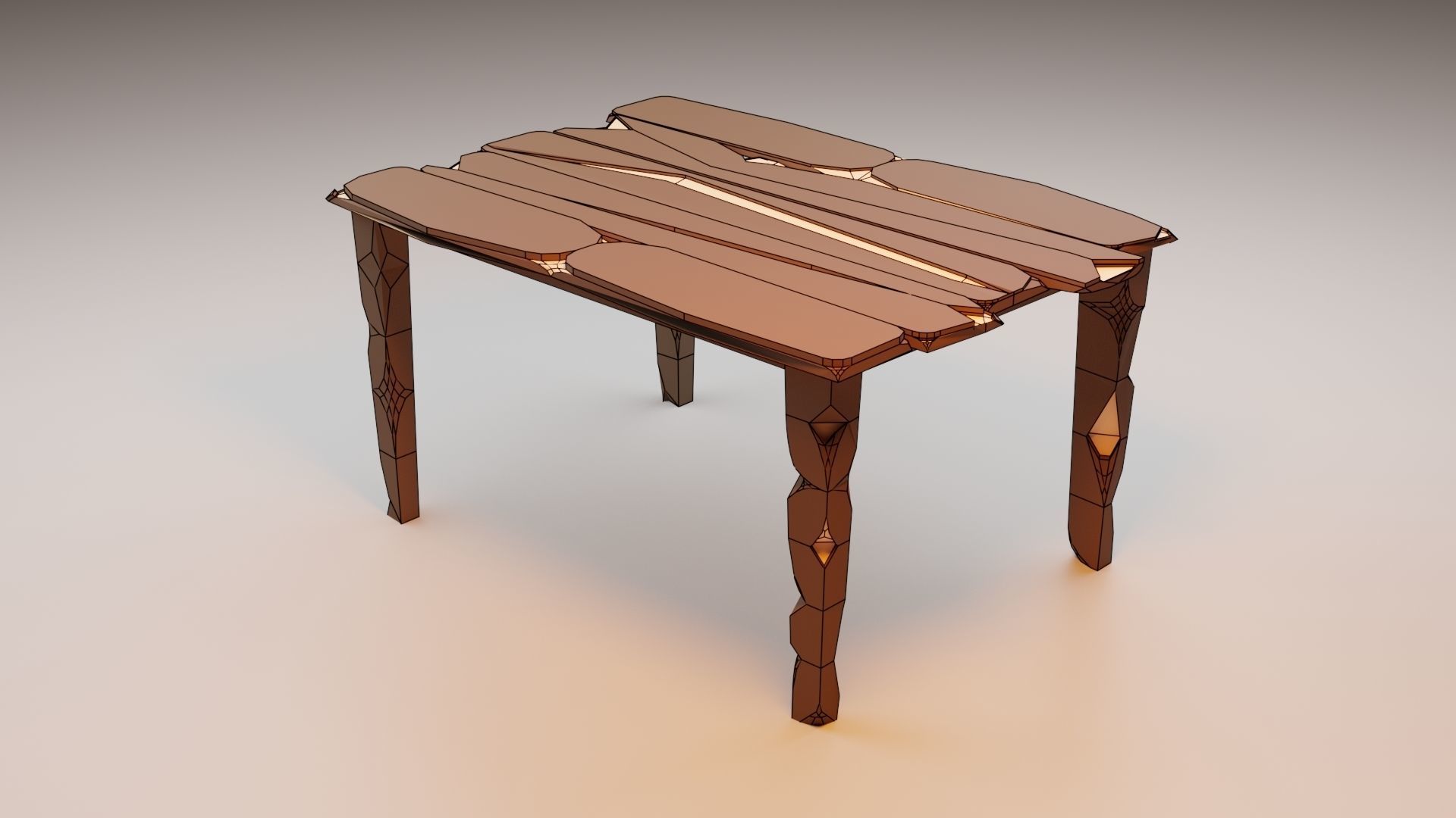 Vintage Table and chairs Low Poly Low-poly 3D model_13