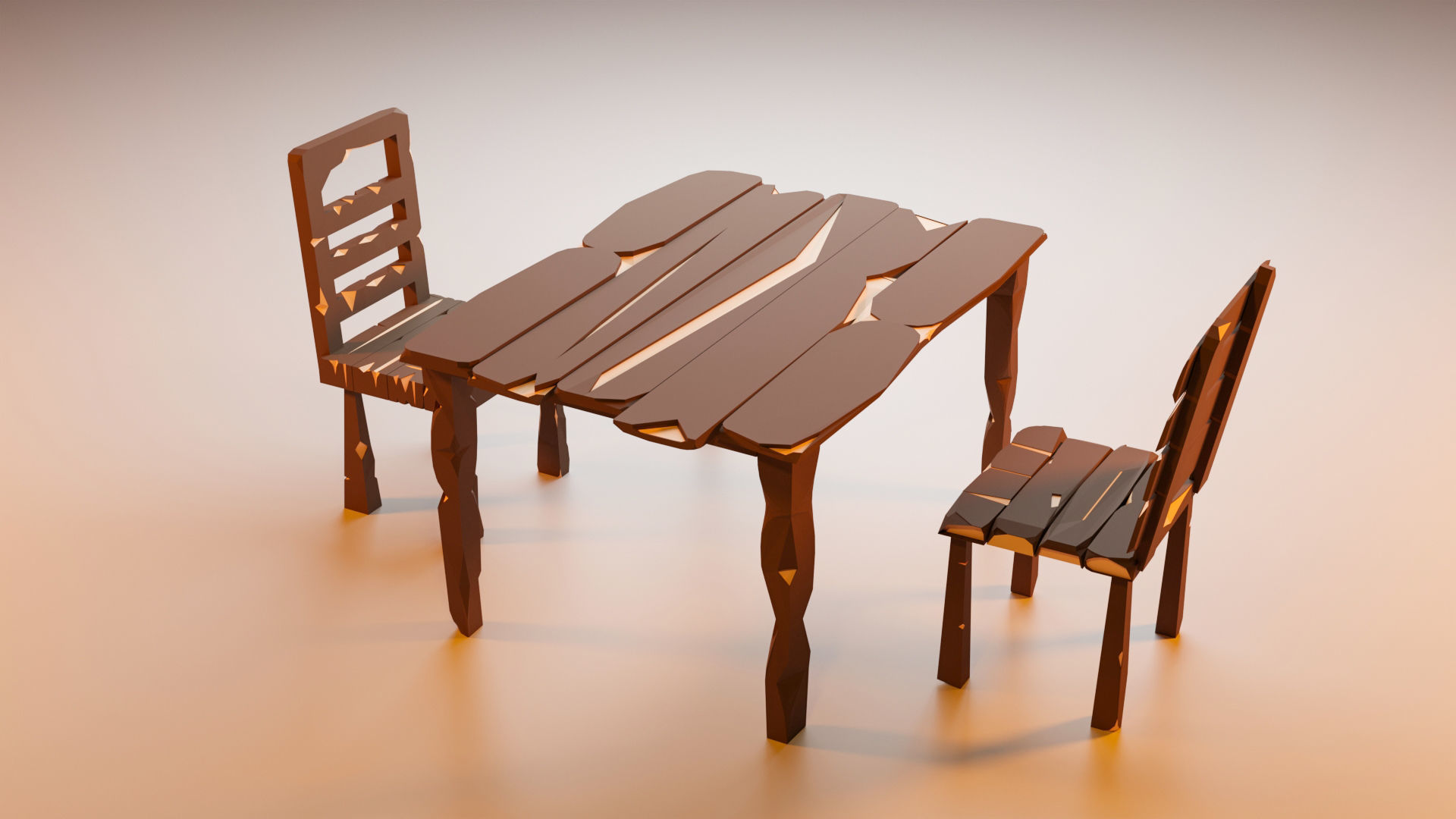 Vintage Table and chairs Low Poly Low-poly 3D model_5