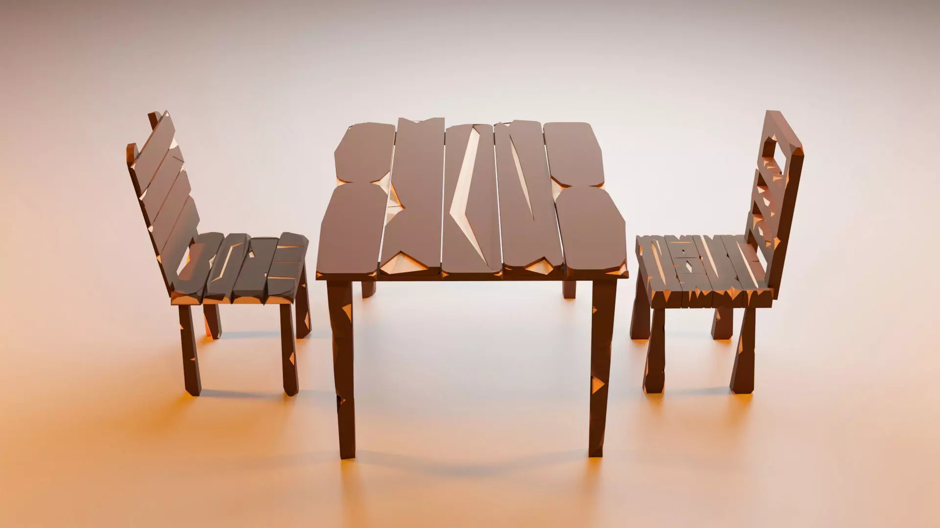 Vintage Table and chairs Low Poly Low-poly 3D model_0
