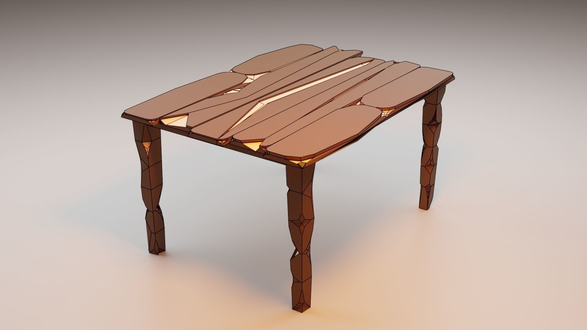 Vintage Table and chairs Low Poly Low-poly 3D model_12