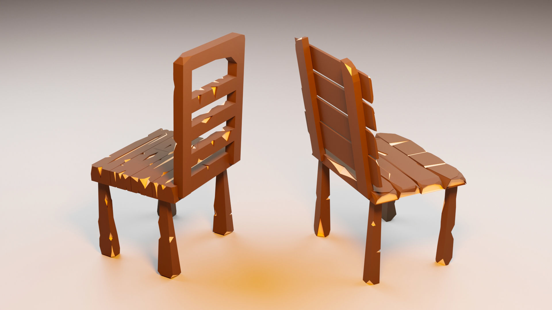 Vintage Table and chairs Low Poly Low-poly 3D model_14